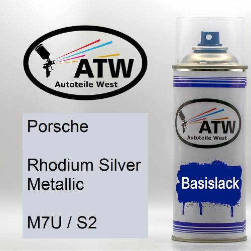 Porsche, Rhodium Silver Metallic, M7U / S2: 400ml Sprühdose, von ATW Autoteile West.
